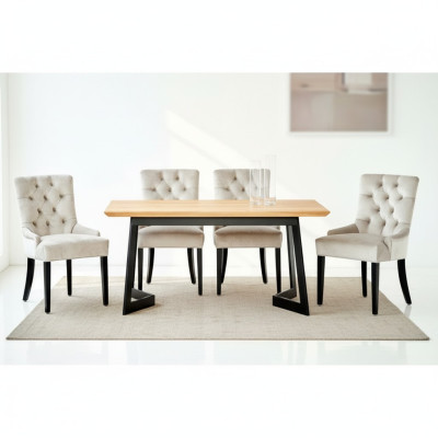 Brauner Holzesstisch Metallgestell Designer x6 Chesterfield Stühle Luxuriöser 7tlg. Set