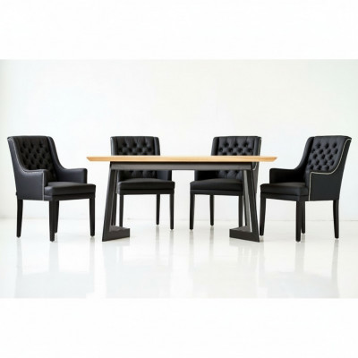 Designer Esszimmer Tisch 4 Chesterfield Lehnstühle Sitz Gruppe Stühle