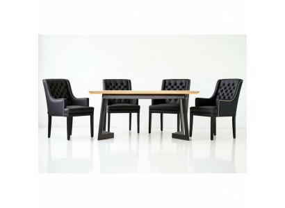 Designer Esszimmer Tisch 4 Chesterfield Lehnstühle Sitz Gruppe Stühle