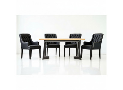 Moderner Ovaler Esszimmertisch Designer Schwarze Chesterfield Stühle 7tlg. Set