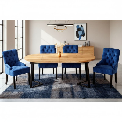 Braun-Blaue Esszimmer Möbel Designer Holz Esstisch mit 6x Polster Chesterfield Stühlen 