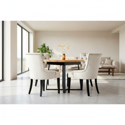 Design Esszimmer Tisch + 6 Chesterfield Lehnstühle Sitz Gruppe Stühle