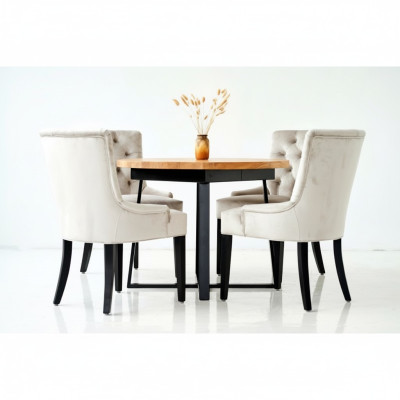 Design Esszimmer Tisch + 6 Chesterfield Lehnstühle Sitz Gruppe Stühle