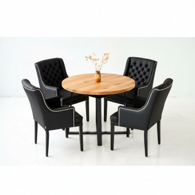 Essgarnitur Tisch + 4 Chesterfield Stühle Stuhl Holz Sitz Polster Garnitur