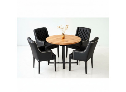 Essgarnitur Tisch + 4 Chesterfield Stühle Stuhl Holz Sitz Polster Garnitur