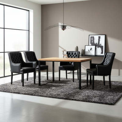 Brauner Metallgestell Esszimmer Tisch Designer x6 Chesterfield Polsterstühle 7tlg. Set