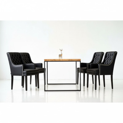 Brauner Metallgestell Esszimmer Tisch Designer x6 Chesterfield Polsterstühle 7tlg. Set