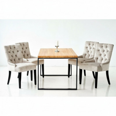 Esszimmer Stuhl Tisch + 4 Chesterfield Stühle Gruppe Garnitur Polster