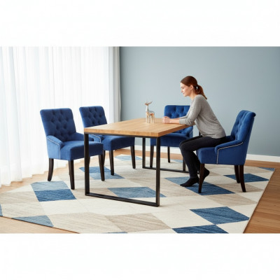 Moderner Holz Esstisch + x6 Chesterfield Stühle Esszimmer Gruppe Garnitur 7tlg.