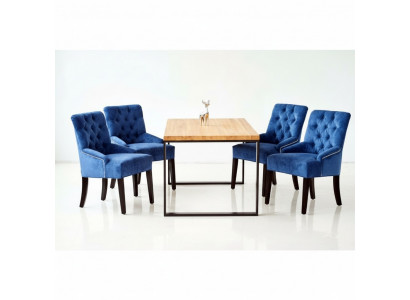 Moderner Holz Esstisch + x6 Chesterfield Stühle Esszimmer Gruppe Garnitur 7tlg.