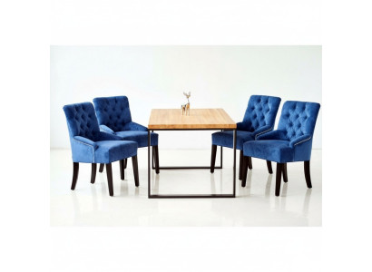 Moderner Esszimmer Set Designer Holztisch mit Blauen Chesterfield Stühlen