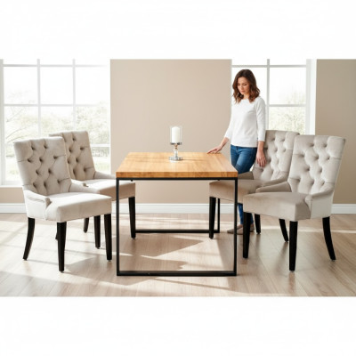 Brauner Rechteckiger Esszimmer Tisch Moderne Weiße x6 Chesterfield Stühle
