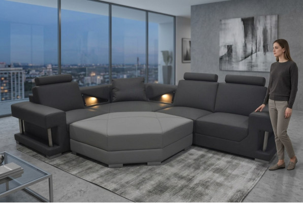 Wohnzimmer Textil Eckcouch Polster Couch Garnitur Eckgarnitur Sofa Couchen + USB