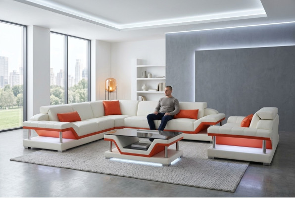 Ecksofa Sofa Eckgarnitur Couchtisch Komplett Set Sitz Polster Eckcouch Couch USB