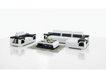 Ledersofa mit USB Wohnlandschaft Ecksofa +Sessel Eck Garnitur Design Modern Sofa