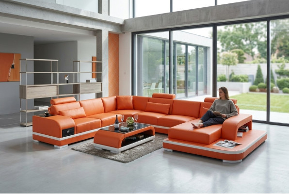 Ledersofa Couch Wohnlandschaft Ecksofa Eck Garnitur Design Modern Sofa +USB Neu