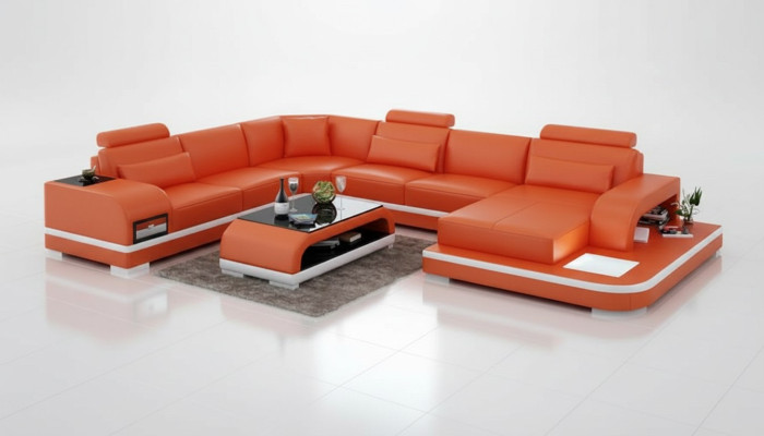 Ledersofa Couch Wohnlandschaft Ecksofa Eck Garnitur Design Modern Sofa +USB Neu