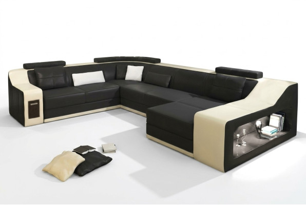 Ledersofa Couch Wohnlandschaft Ecksofa Eck Garnitur Design Modern Sofa mit USB