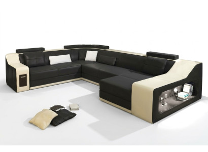 Ledersofa Couch Wohnlandschaft Ecksofa Eck Garnitur Design Modern Sofa mit USB