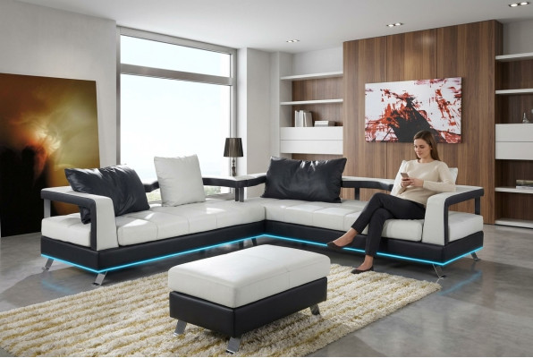 Ledersofa Couch Wohnlandschaft Ecksofa Eck Garnitur Design Modern Sofa + USB Neu