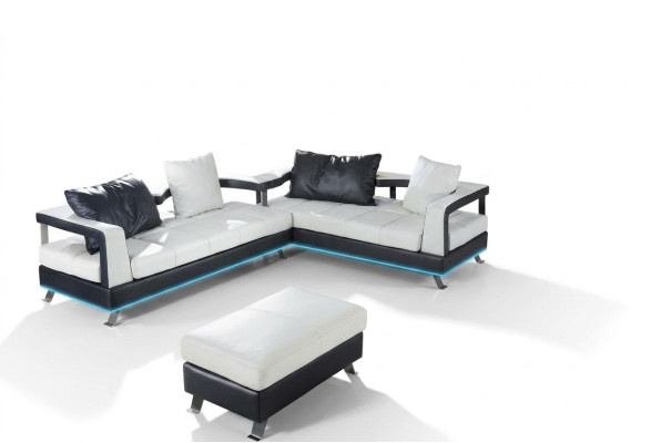 Ledersofa Couch Wohnlandschaft Ecksofa Eck Garnitur Design Modern Sofa + USB Neu