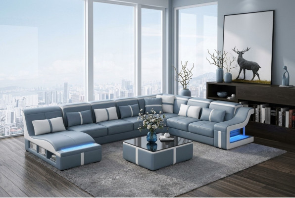Wohnlandschaft Ecksofa Sofa Couch U Form Polster Couchen Leder Design Beleuchtet