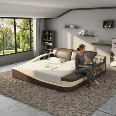 Multifunktions Bett Bluetooth Boxen Luxus Design Leder Betten Hotel Doppel Neu