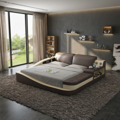 Multifunktions Bett Bluetooth Boxen Luxus Design Leder Betten Hotel Doppel Neu