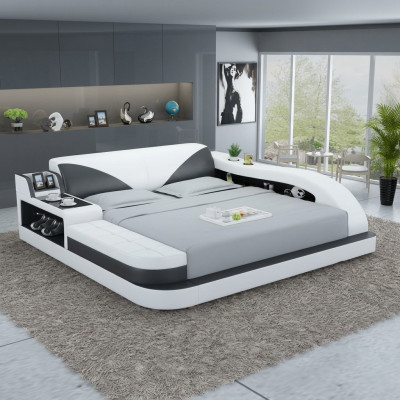 Multifunktions Bett Luxus Design Leder Betten Doppel Ablage Regal 180x200