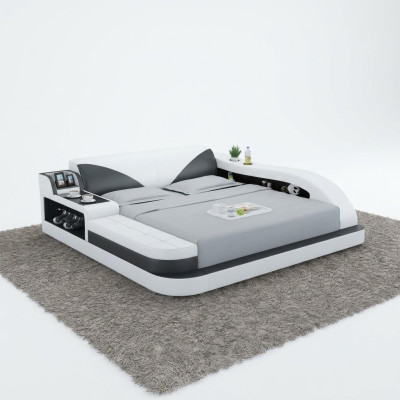 Multifunktions Bett Luxus Design Leder Betten Doppel Ablage Regal 180x200