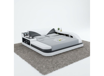 Multifunktions Bett Luxus Design Leder Betten Doppel Ablage Regal 180x200