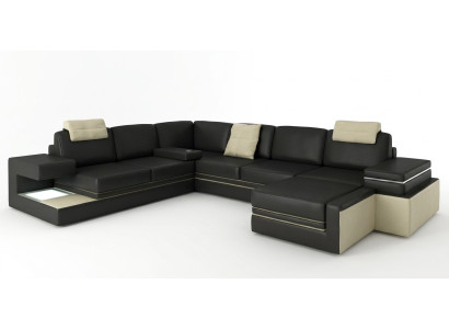 Modern Eckcouch Design Sofa Polster Ecke Leder Textil Couch LED Wohnlandschaft
