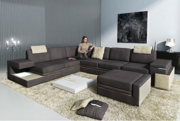 Wohnlandschaft XXL Ecksofa mit USB Polster Sitz Garnitur Sofas Couchen Textil
