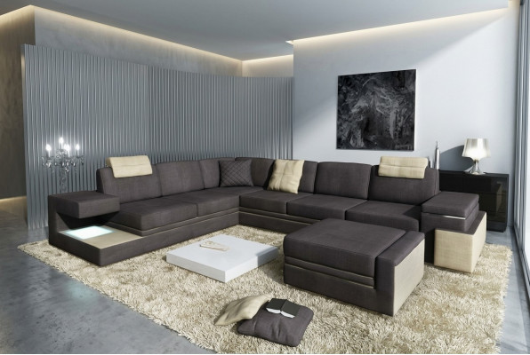Wohnlandschaft XXL Ecksofa mit USB Polster Sitz Garnitur Sofas Couchen Textil