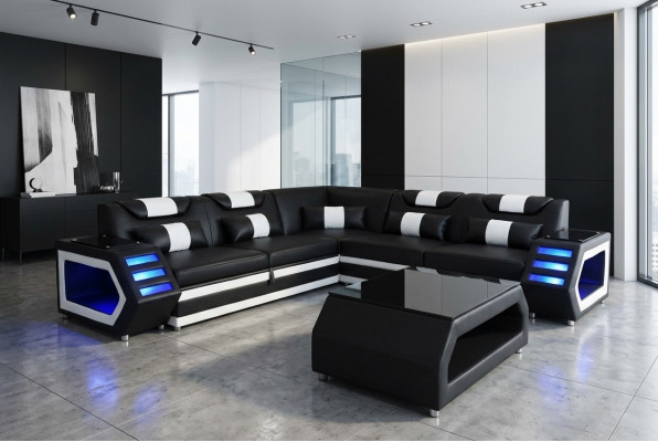Komplett Set Garnitur Eckcouch Ecksofa Couch Polster Eckgarnitur + Tisch + USB