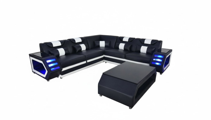Komplett Set Garnitur Eckcouch Ecksofa Couch Polster Eckgarnitur + Tisch + USB