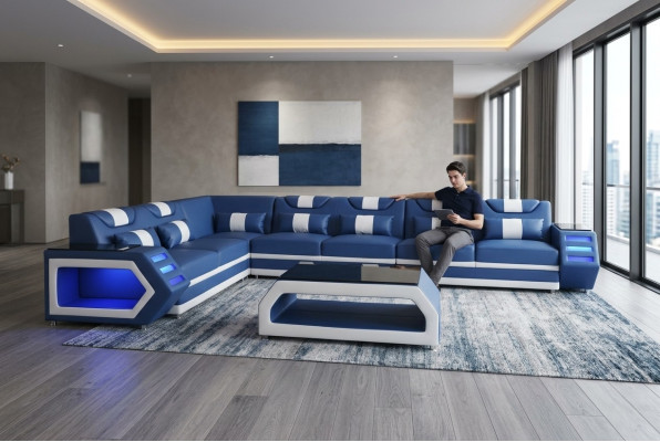 Polster Couch Eck Leder Ecke Sofa mit USB Polster Landschaft Zimmer Leder Sofas