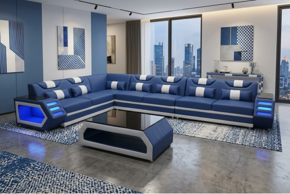 Polster Couch Eck Leder Ecke Sofa mit USB Polster Landschaft Zimmer Leder Sofas