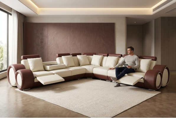 Design Leder Polster Sitz Zimmer Eck Wohn Sofa +USB Designer Garnitur Sofas Neu