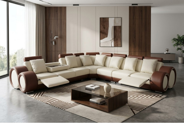 Design Leder Polster Sitz Zimmer Eck Wohn Sofa +USB Designer Garnitur Sofas Neu