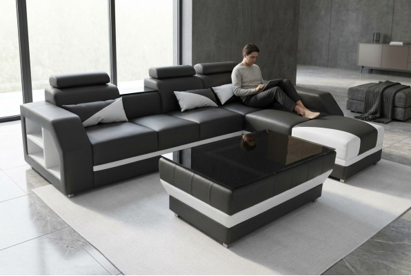 Leder Eck Sofa mit USB,Polster Couchen Sofas Wohnlandschaft Luxus Garnitur Ecke