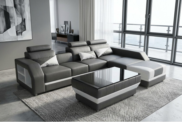 Leder Eck Sofa mit USB,Polster Couchen Sofas Wohnlandschaft Luxus Garnitur Ecke
