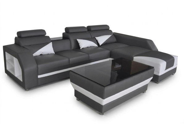 Leder Eck Sofa mit USB,Polster Couchen Sofas Wohnlandschaft Luxus Garnitur Ecke