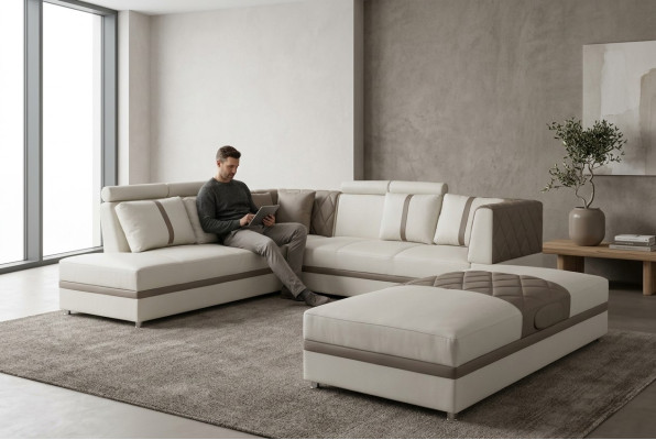 Eck Sofa mit USB Wohnlandschaft Leder Ecke Couchen Polster Sitz Garnitur A1128