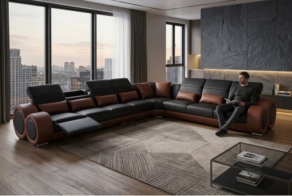 Design Eck Couch mit USB Polster Sofa Leder Sitz Garnitur Moderne Sofas Sitz Neu