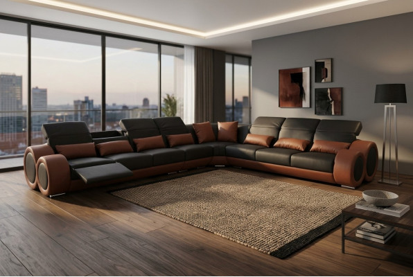 Design Eck Couch mit USB Polster Sofa Leder Sitz Garnitur Moderne Sofas Sitz Neu