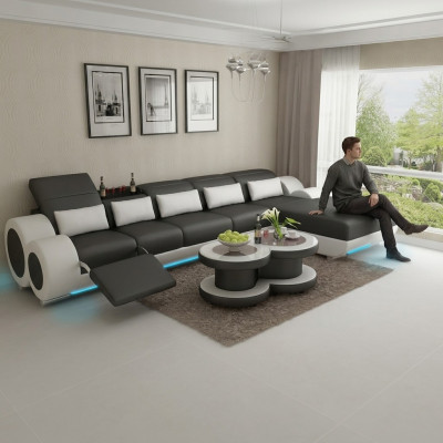 Ledersofa Couch Wohnlandschaft Ecksofa Eck Garnitur Design Modern Sofa mit USB