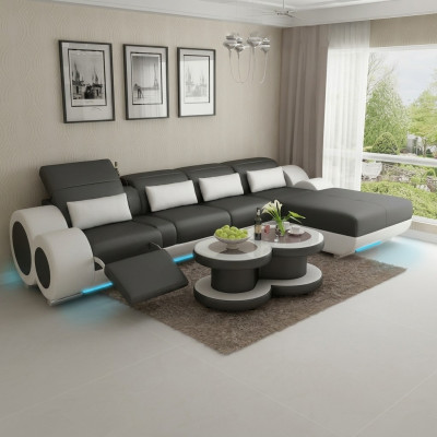 Ledersofa Couch Wohnlandschaft Ecksofa Eck Garnitur Design Modern Sofa mit USB