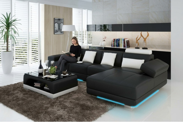 Ledersofa Couch Wohnlandschaft Ecksofa Eck Garnitur Design Modern Sofa mit USB