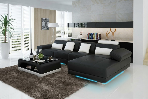 Ledersofa Couch Wohnlandschaft Ecksofa Eck Garnitur Design Modern Sofa mit USB